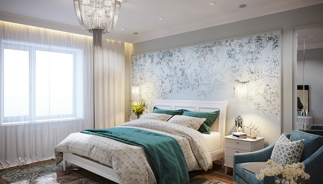 Дизайн спальни с декоративной фреской, Дизайн интерьера: визуализация проекта