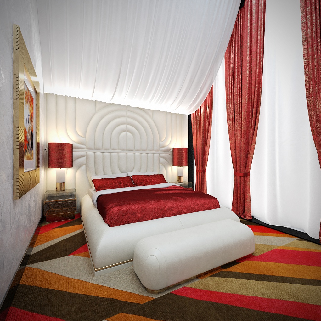 Дизайн гостевой спальни в красных тонах фото 2