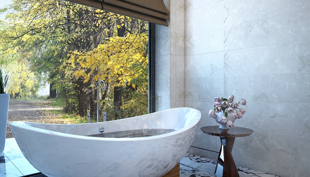 Дизайн ванной комнаты с отдельно стоящей ванной, Дизайн интерьера: визуализация проекта