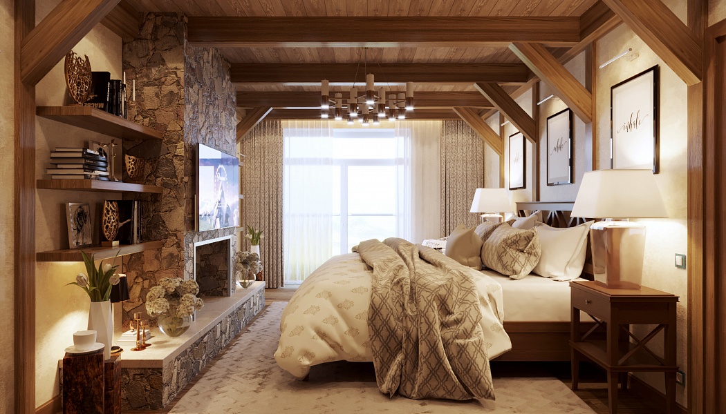 Дизайн спальни в стиле шале, Дизайн интерьера: визуализация проекта