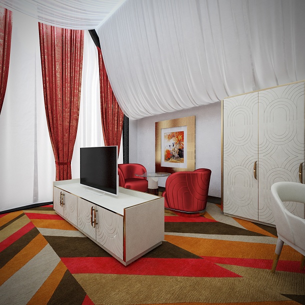 Дизайн гостевой спальни в красных тонах фото 1
